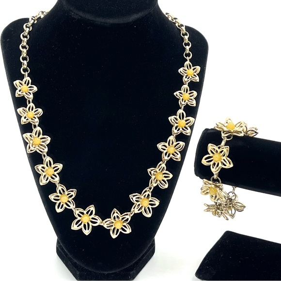 Vtg Cold Water Creek Hibiscus Enamel & Seed Pearl Choker & Bracelet Set - Picture 1 of 14